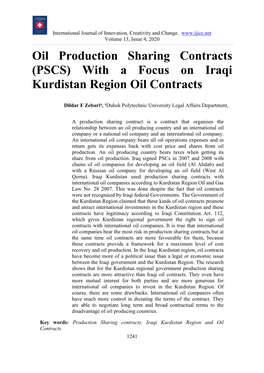 With a Focus on Iraqi Kurdistan Region Oil Contracts