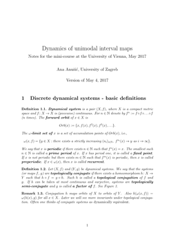 Dynamics of Unimodal Interval Maps Notes for the Mini-Course at the University of Vienna, May 2017