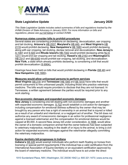 State Legislative Update January 2020