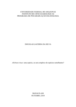 Universidade Federal Do Amazonas Instituto De Ciências Biológicas Programa De Pós-Graduação Em Zoologia