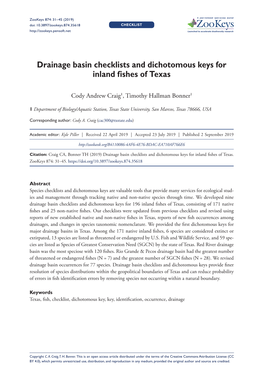Drainage Basin Checklists and Dichotomous Keys for Inland Fishes of Texas