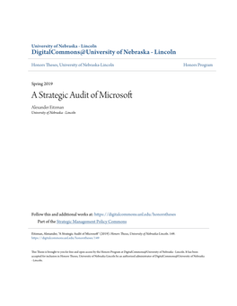 A Strategic Audit of Microsoft Alexander Eitzman University of Nebraska - Lincoln