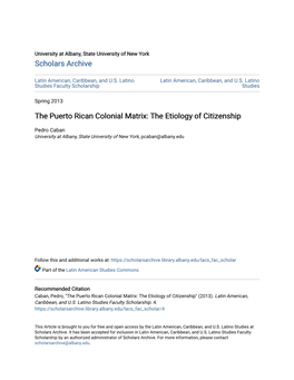 The Puerto Rican Colonial Matrix: the Etiology of Citizenship