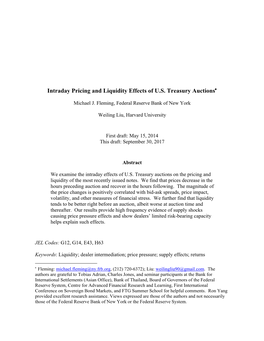 Intraday Pricing and Liquidity Effects of U.S. Treasury Auctions*