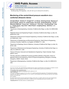 Monitoring of the Central Blood Pressure Waveform Via a Conformal Ultrasonic Device