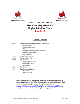 2019-2020 ADULTSKATE PROGRAM REQUIREMENTS Singles, Pair & Ice Dance June 2019