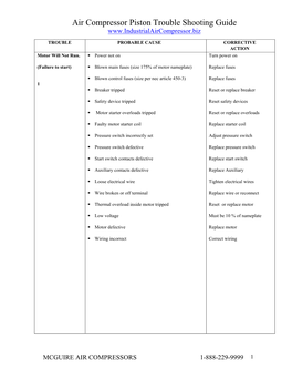 Air Compressor Piston Trouble Shooting Guide