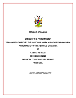 Republic of Namibia Office of the Prime Minister