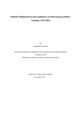 Omhedi: Displacement and Legitimacy in Oukwanyama Politics