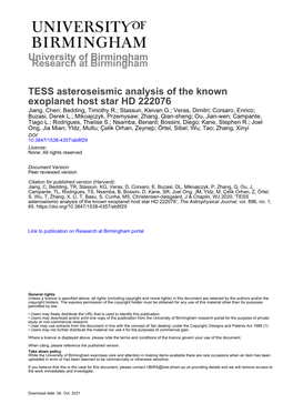 University of Birmingham TESS Asteroseismic