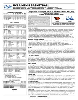 UCLA Men's Basketball UCLA’Sucla Season/Careerseason/CAREER Statistics (As of Jan 23, STATS 2021) 2020-21All Games ROSTER