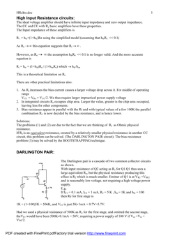 High Input Resistance Circuits: DARLINGTON PAIR