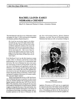 Rachel Lloyd: Early Nebraska Chemist
