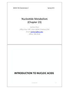 Nucleo'de)Metabolism) (Chapter)23)) INTRODUCTION)TO)NUCLEIC)ACIDS)