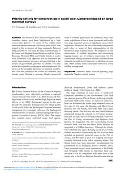 Priority Setting for Conservation in South-West Cameroon Based on Large Mammal Surveys