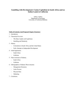 Gambling with Development: Casino Capitalism in South Africa and on Indian Lands in California