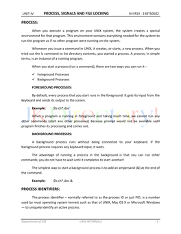 Unit-Iv Process,Signals and File Locking