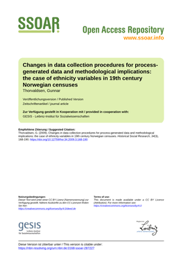 Generated Data and Methodological Implications: the Case of Ethnicity Variables in 19Th Century Norwegian Censuses Thorvaldsen, Gunnar