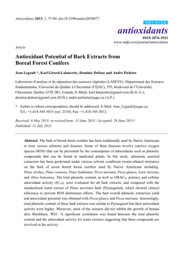 Antioxidant Potential of Bark Extracts from Boreal Forest Conifers