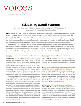 Educating Saudi Women an Interview with Haifa Jamal Al-Lail, President of Efat University, a Women’S University in Saudi Arabia