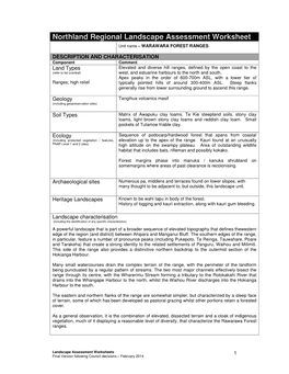 Northland Regional Landscape Assessment Worksheet