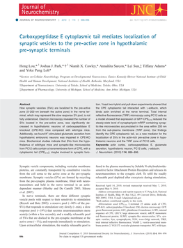 Carboxypeptidase E Cytoplasmic Tail Mediates Localization of Synaptic