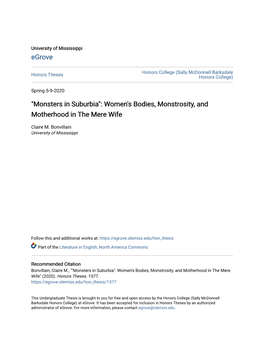 "Monsters in Suburbia": Women's Bodies, Monstrosity, and Motherhood in the Mere Wife