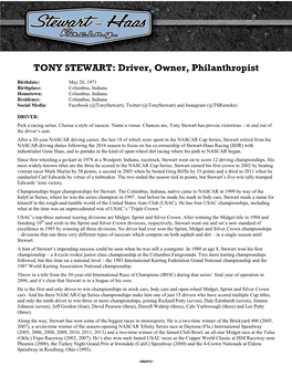 TONY STEWART: Driver, Owner, Philanthropist