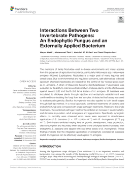 Interactions Between Two Invertebrate Pathogens: an Endophytic Fungus and an Externally Applied Bacterium
