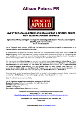 Live at the Apollo Returns to Bbc One for a Seventh Series with Eight Brand New Episodes