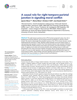 A Causal Role for Right Temporo-Parietal Junction in Signaling Moral Conflict Ignacio Obeso1,2†, Marius Moisa3, Christian C Ruff3, Jean-Claude Dreher1*