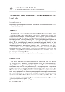The Mites of the Family Tarsonemidae (Acari: Heterostigmata) in West Bengal, India
