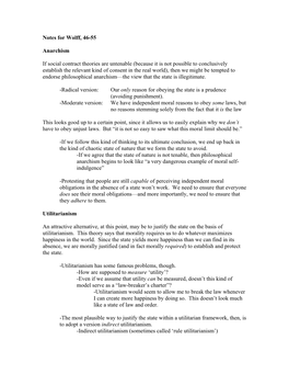 Notes for Wolff, 46-55 Anarchism If Social Contract Theories Are Untenable