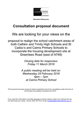 Consultation Proposal Cathkin and Trinity HS and St Cadocs And