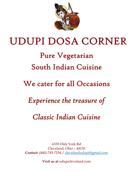 UDUPI DOSA CORNER Pure Vegetarian South Indian Cuisine