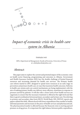 Impact of Economic Crisis in Health Care System in Albania