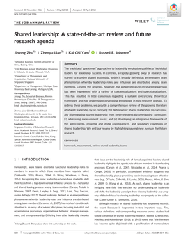 Shared Leadership: a State‐Of‐The‐Art Review and Future Research Agenda