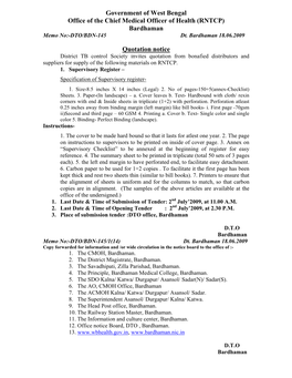 Government of West Bengal Office of the Chief Medical Officer of Health (RNTCP) Bardhaman Memo No:-DTO/BDN-145 Dt