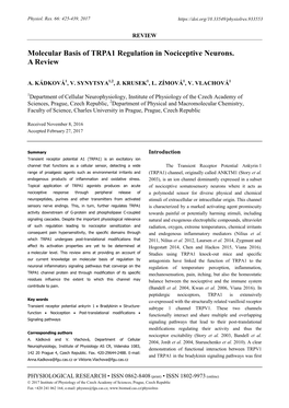 Molecular Basis of TRPA1 Regulation in Nociceptive Neurons. a Review