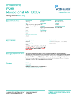 FSHB Monoclonal ANTIBODY Catalog Number:67131-1-Ig