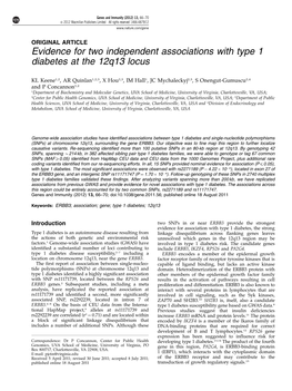 Evidence for Two Independent Associations with Type 1 Diabetes at the 12Q13 Locus