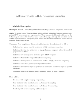 A Beginner's Guide to High–Performance Computing