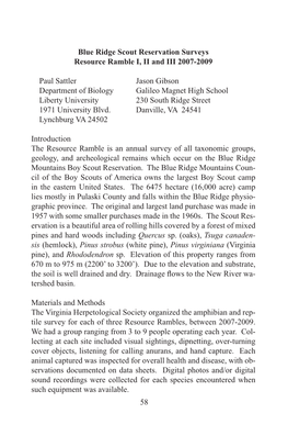 Blue Ridge Scout Reservation Surveys Resource Ramble I, II and III 2007-2009
