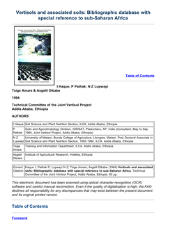 Vertisols and Associated Soils: Bibliographic Database with Special Reference to Sub-Saharan Africa