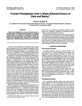 Fructan Precipitation from a Water/Ethanol Extract of Oats and Barley1