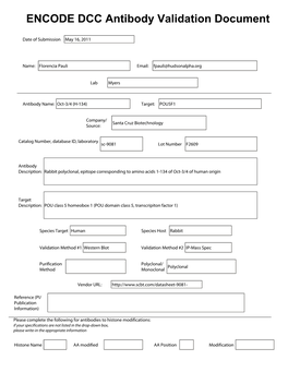 ENCODE DCC Antibody Validation Document