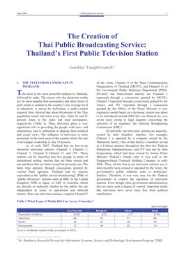 The Creation of Thai Public Broadcasting Service: Thailand’S First Public Television Station