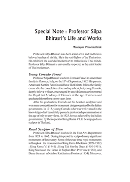 Special Note : Professor Silpa Bhirasri's Life and Works