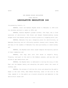 Legislative Resolution 144