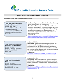 Older Adult Suicide Prevention Resources